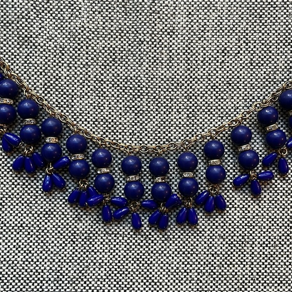 🔹 Vintage J. Crew Royal Blue, Gold and Rhinestone Statement Necklace 🔹 - Picture 9 of 17